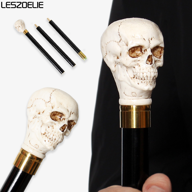 Men Accessories Tips - 93cm schedelvormige zwarte Duitse beukenhouten wandelstok,