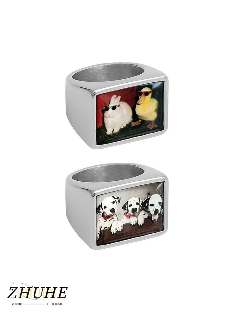 Men Accessories Photos - Koperlegering Dierenfoto Print Signet Ring Sieraden