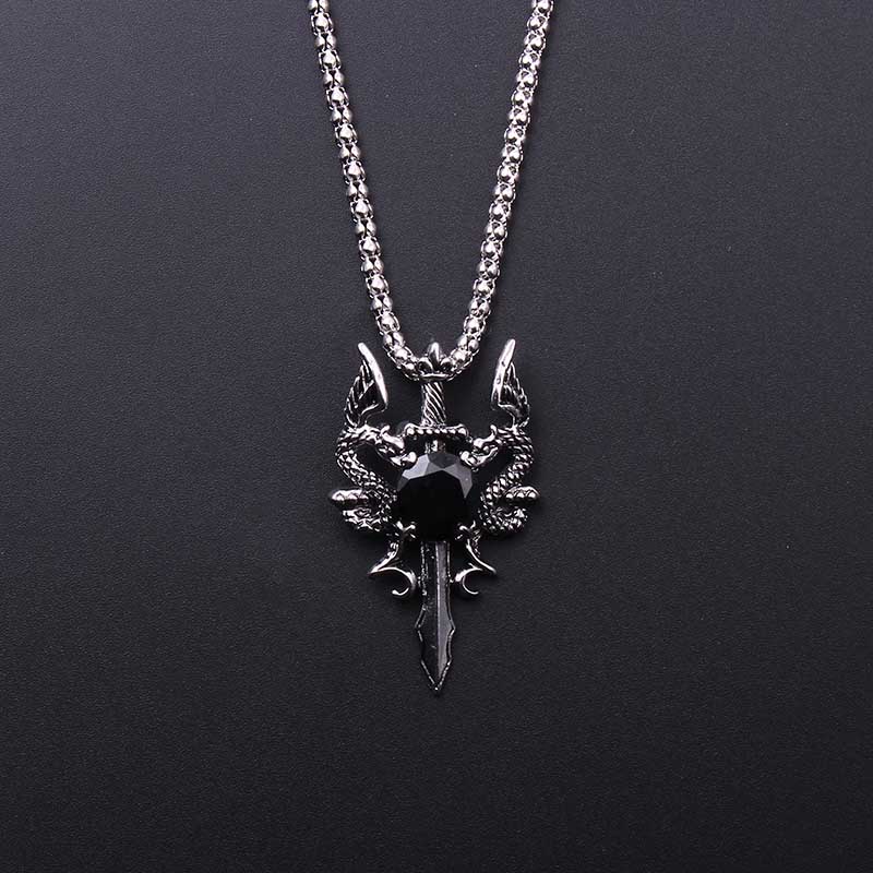 Men Accessories Jewelry - Dubbele Draak Zwarte Edelsteen Kruisketting Punk
