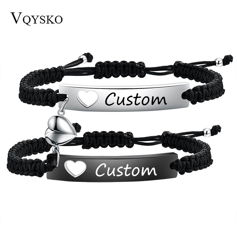 Men Accessories All - Aangepaste roestvrijstalen paararmbandset zwart geweven met